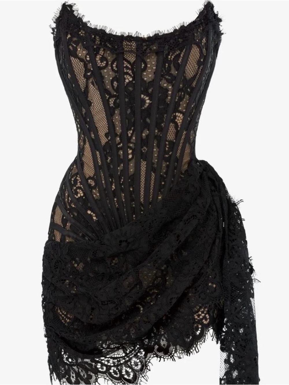 Black Lace Corseted Mini Dress